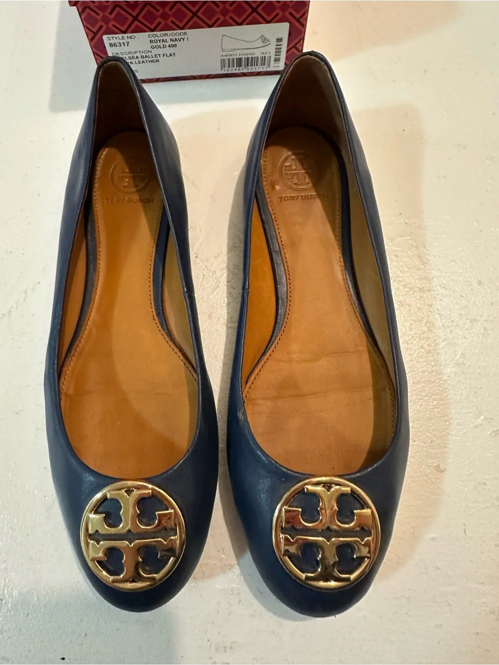 Tory Burch Chelsea Ballet Flat in Royal Navy with Gold Logo Medallion